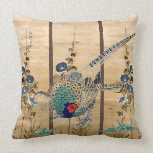 Coussin La gloire de matin d'oiseaux de faisan fleurit le