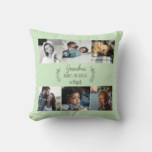 Coussin La grand-mère du jour garde un collage photo de fa