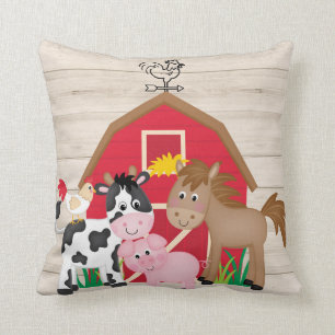 Coussin La grange rouge d'animaux mignons de ferme badine