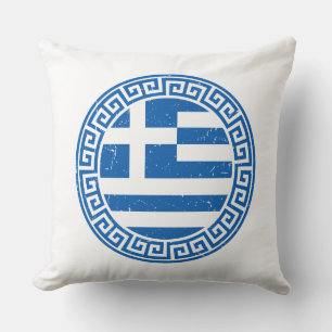 Coussin La Grèce Drapeau Avec Le Motif Clé Grec
