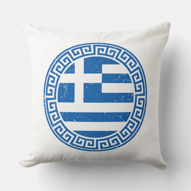 Coussin La Grèce Drapeau Avec Le Motif Clé Grec (Recto)