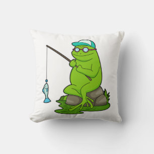 Coussin La grenouille comme pêcheur avec la canne à pêche