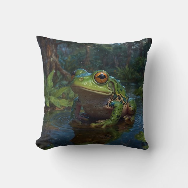 Coussin La grenouille des arbres dans un étang paysage fau (Recto)