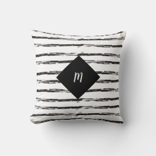 Coussin La grunge noire abstraite de brosse de monogramme