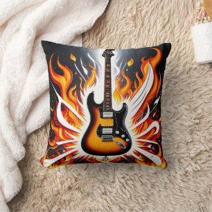 Coussin La guitare électrique s'enflamme dans un flambeau 