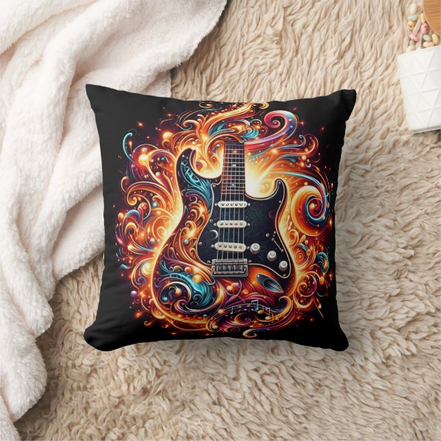 Coussin La guitare électrique s'enflamme dans un flambeau  (Couverture)