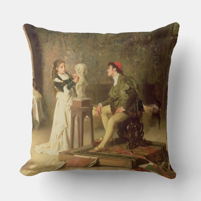 Coussin La jeune sculpteuse (huile sur la toile) (Recto)
