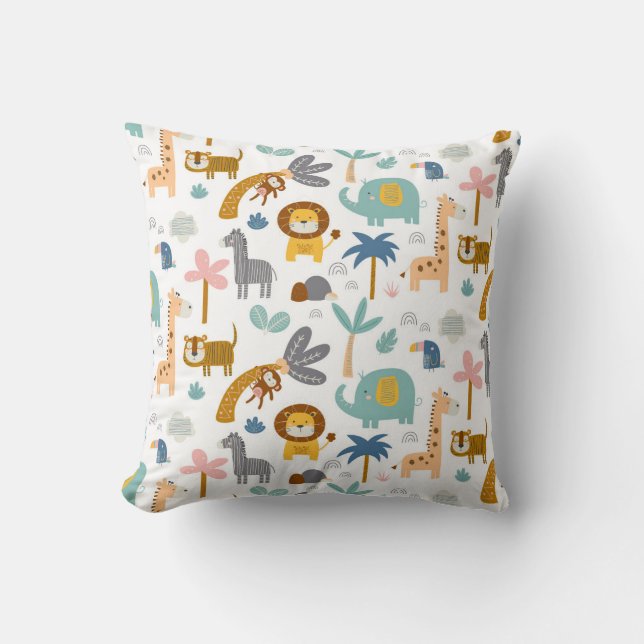 Coussin La jungle Les animaux de la pépinière Les enfants  (Recto)