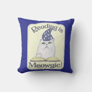 Coussin La lecture est un art de chat magique et amusant