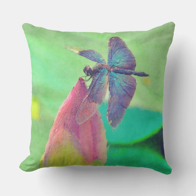 Coussin La libellule bleue Iridescendante sur le Nénuphar  (Recto)