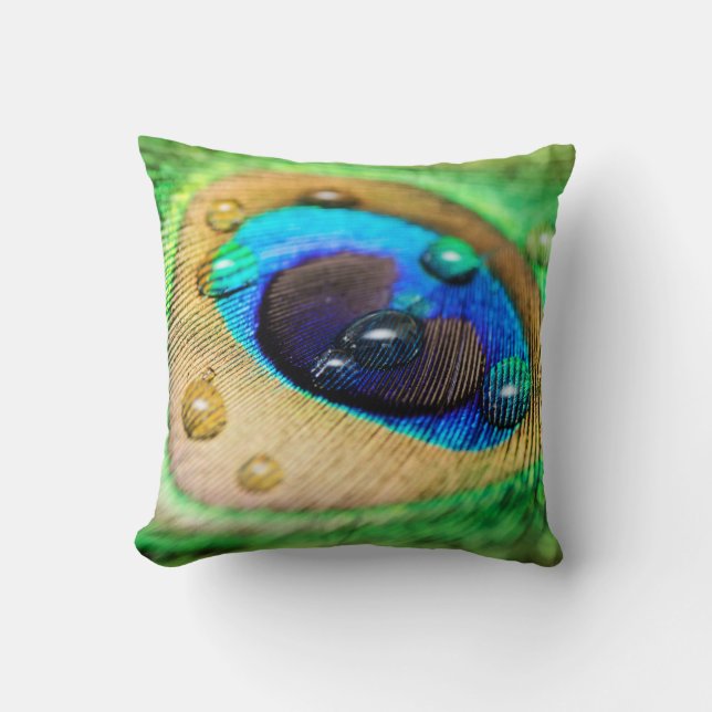 Coussin La macro plume abstraite de paon laisse tomber le (Recto)