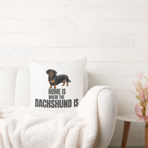 Coussin La maison est là où est le dachshund noir et feu