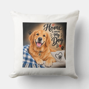 Coussin La maison est où est mon chien – Mignon Retriever 