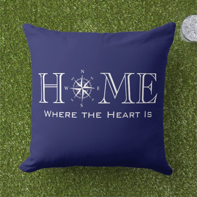 Coussin La maison est où le coeur est, conception nautique (Herbe)