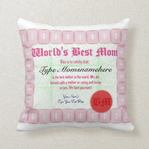 Coussin La meilleure récompense de certificat de la maman