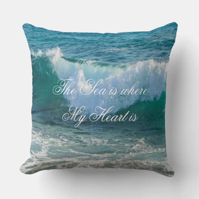 Coussin La mer est où mon coeur est, citation nautique de (Recto)