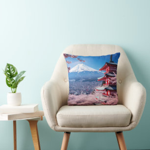 Coussin La montagne du Fuji peint en saison de fleurs de c