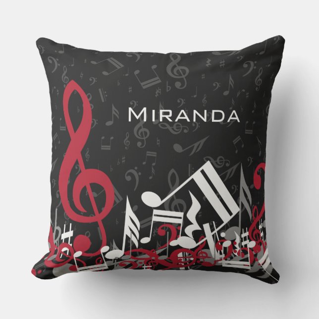 Coussin La musique brouillée note le gris blanc rouge sur (Recto)