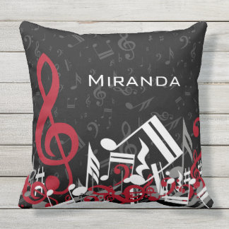 Coussin La musique brouillée note le gris blanc rouge sur