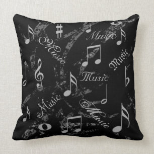 Coussin La musique noire et grise note le carreau