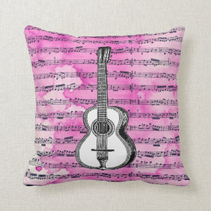 Coussin La musique rose note la guitare