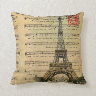Coussin la musique vintage note Tour Eiffel de Paris de