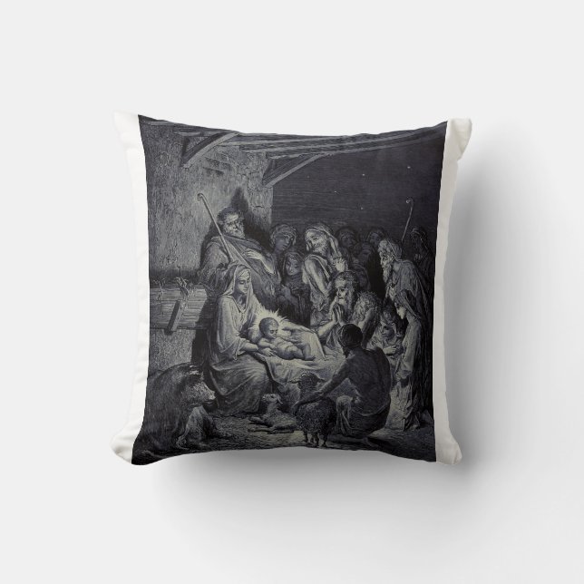 Coussin La Nativité par Gustave Doré Encre victorienne de  (Recto)