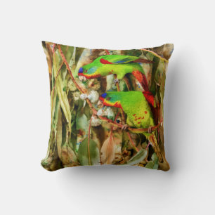Coussin La nature tropicale Parrots Oiseaux verts