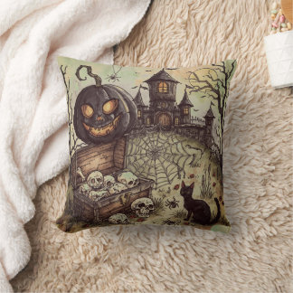 Coussin La nuit d'Halloween : Le citrouille noir effrayant