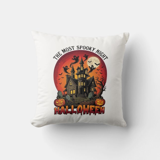Coussin La nuit la plus effrayante d'Halloween Maison hant (Recto)