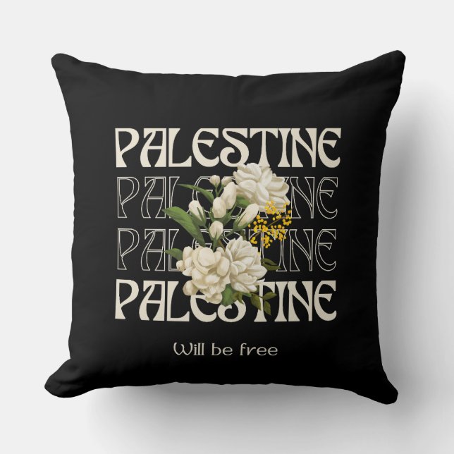 Coussin LA PALESTINE SERA LIBRE | Jasmin aquarelle (Recto)