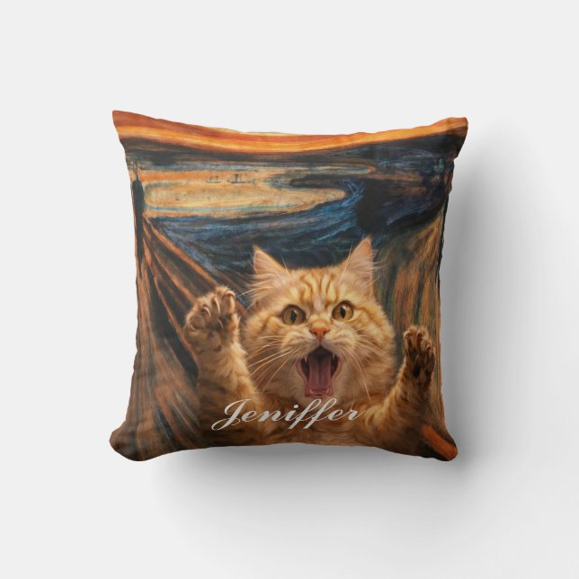 Coussin La parodie d'art du chat qui hurle                 (Recto)