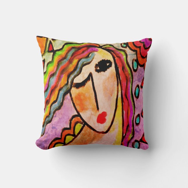 Coussin La peinture Abstraite funky d'une femme (Recto)