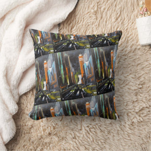 Coussin La peinture de minuit électrique de New York - Alf