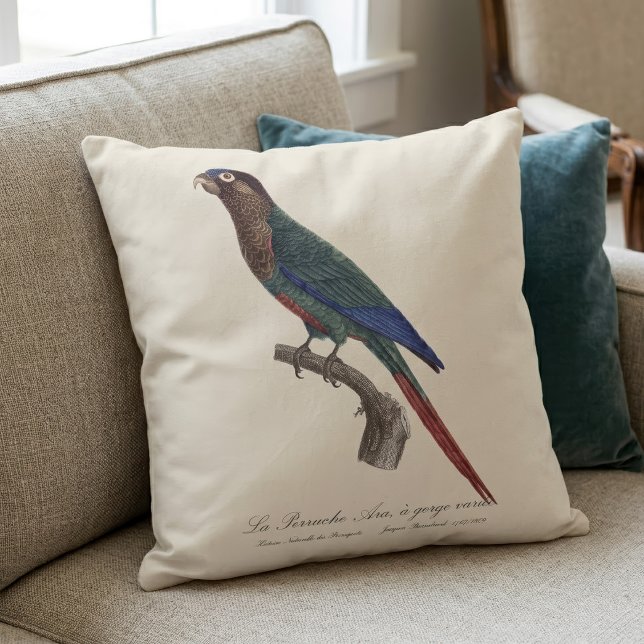 Coussin La Perruche Ara, à gorge variée  (The Painted Parakeet, Pyrrhura Picta. Throw Pillow)
