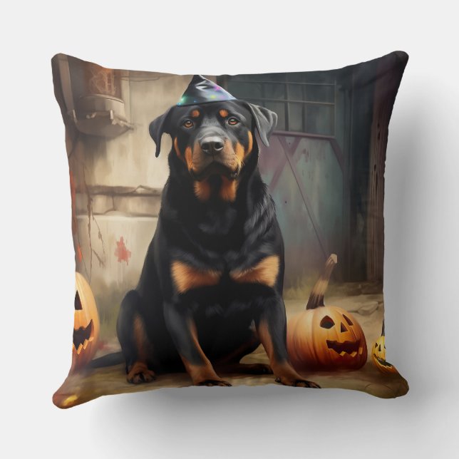 Coussin La peur de l'Halloween Citrouille de Rottweiler (Verso)