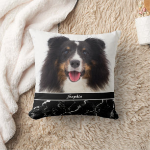 Coussin La photo de votre animal sur faux marbre noir et n