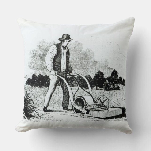 Coussin La première tondeuse à gazon (gravure) (photo de (Recto)
