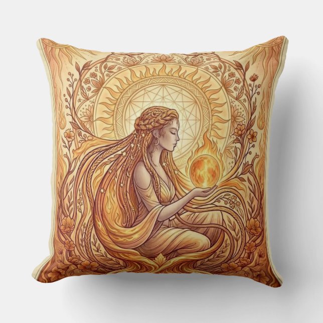 Coussin La Prêtresse de Feu – Gardienne de la Flamme Intér (Recto)