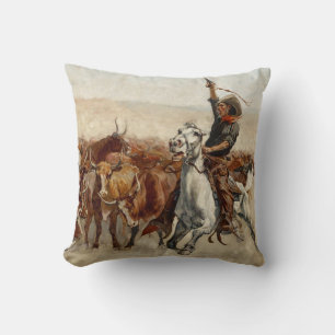 Coussin La Récolte d'Art Occidental par Frederic Remington