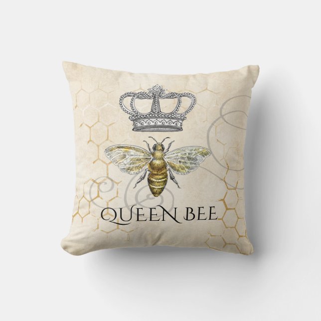Coussin La reine d'abeille Vintage avec la ruche royale d' (Recto)