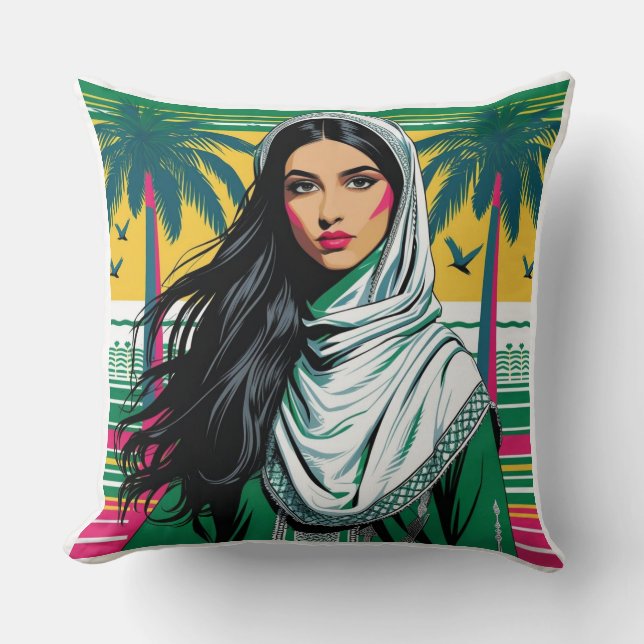 Coussin "La reine de la pop saoudienne - Art patrimonial a (Recto)