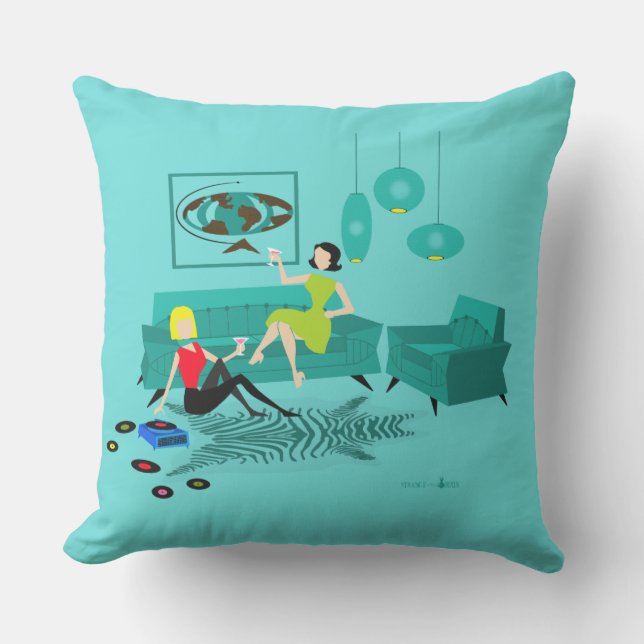 Coussin La rétro nuit de la fille dans le carreau (Recto)