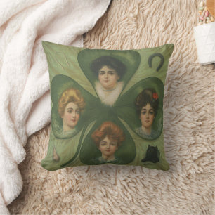 Coussin La Saint-Patrick Art Vintage Dame Chance Trèfle