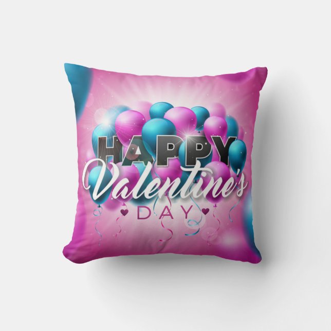 Coussin La Saint-Valentin Ballon Rose et Bleu Romantique (Recto)