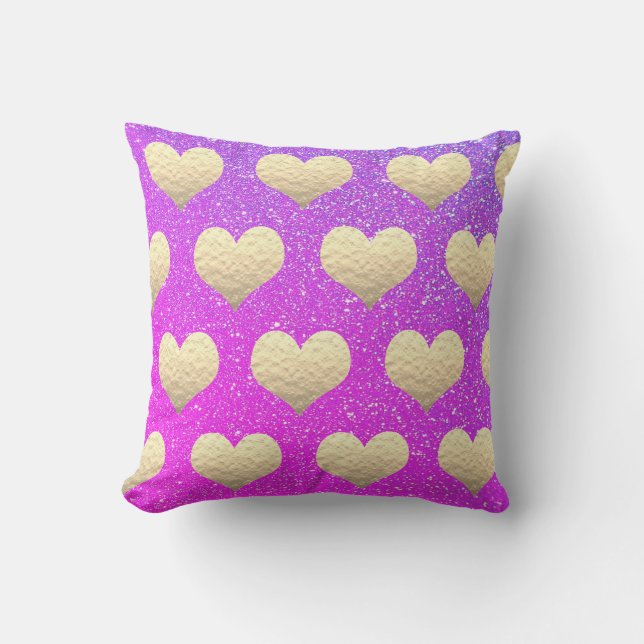 Coussin La Saint-Valentin Cœur Doré Paillettes Rose Violet (Recto)