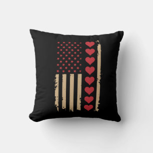 Coussin La Saint-Valentin Cœurs Drapeau américain 