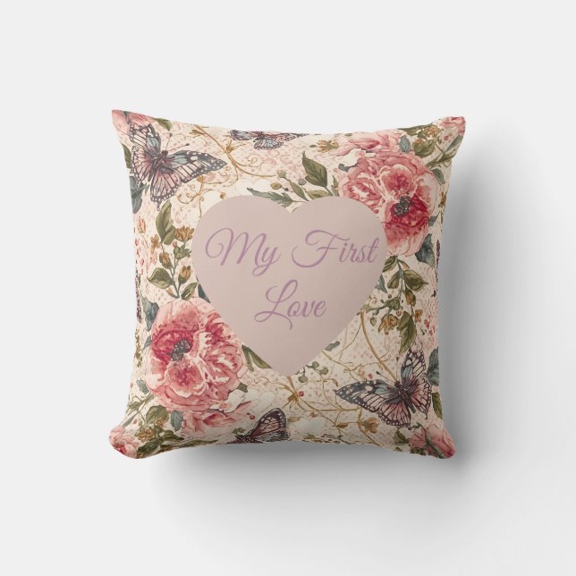 Coussin La Saint-Valentin, mon premier amour, fleurs épano (Recto)