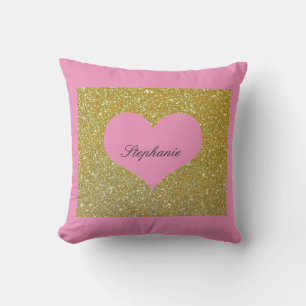 Coussin La Saint-Valentin Or Glitter Monogramme Cœur Rose