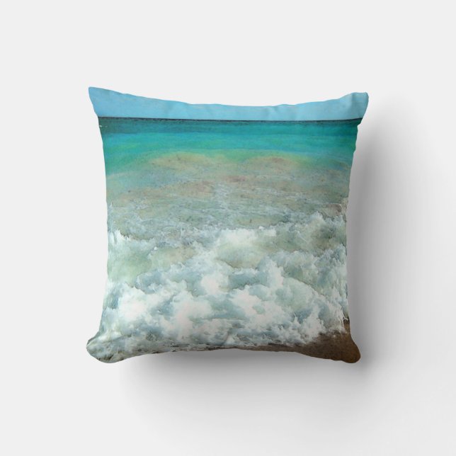 Coussin La scène d'aquarelle de plage animée (Recto)